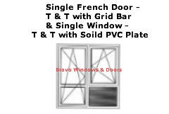 Single French Door with Grid Bar and Single Window T & T with Solid PVC Plate 